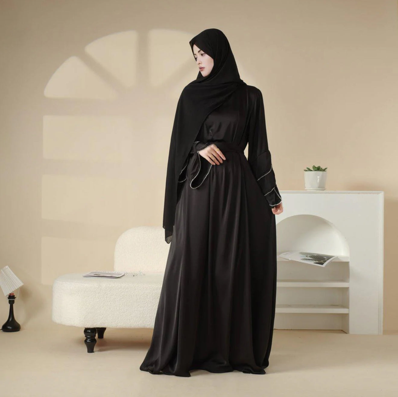 Ruffle Sleeve Diamond Satin Pocket Dress