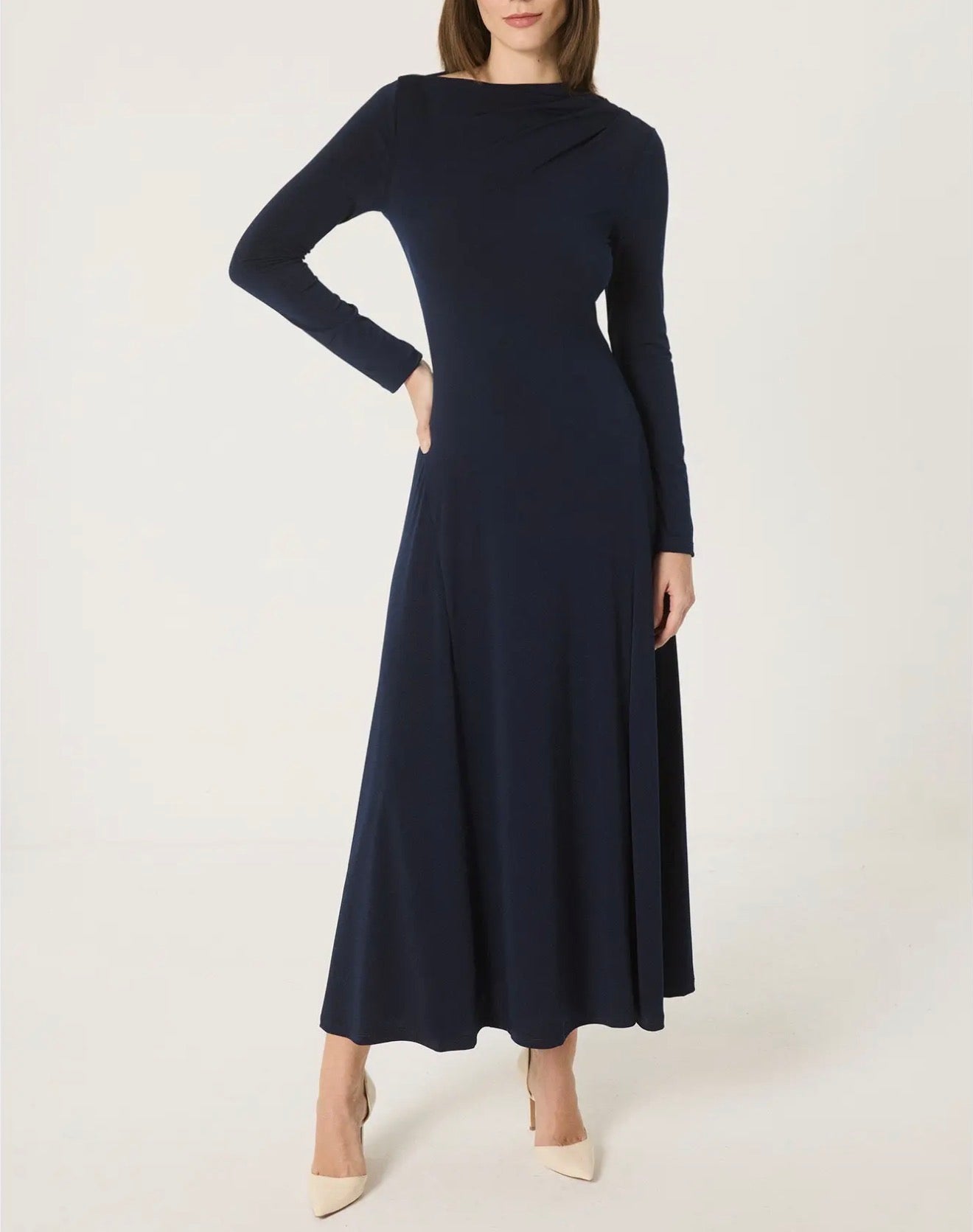 Navy Draped Maxi Dress