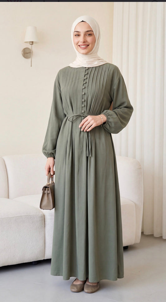 Pleated Button-Front Maxi Dress