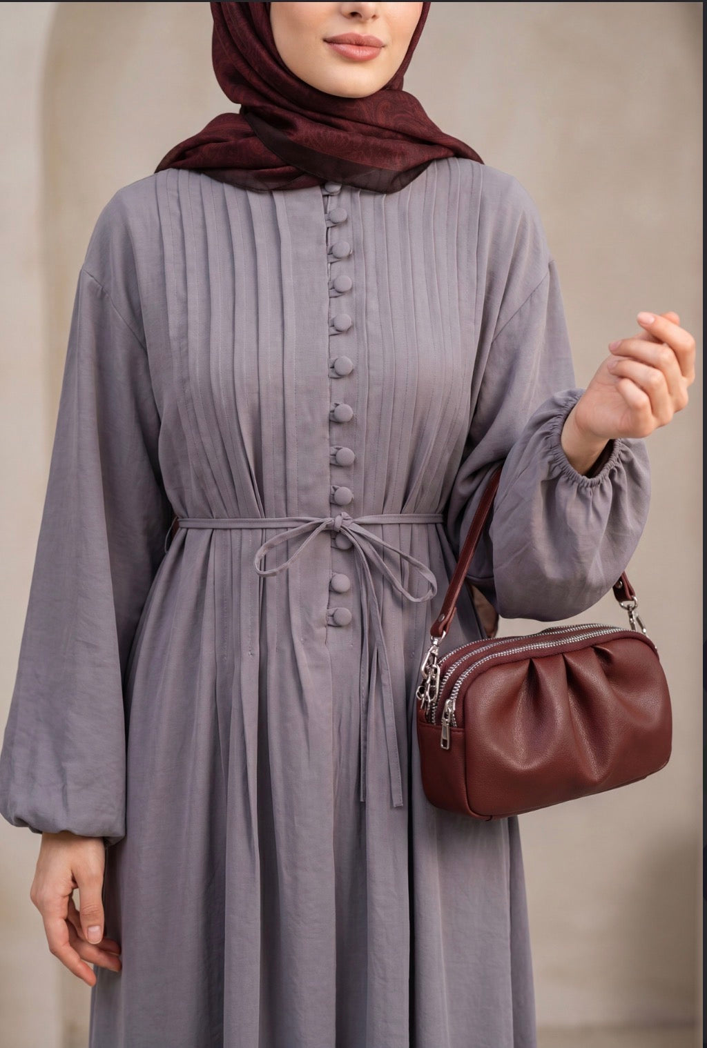 Pleated Button-Front Maxi Dress