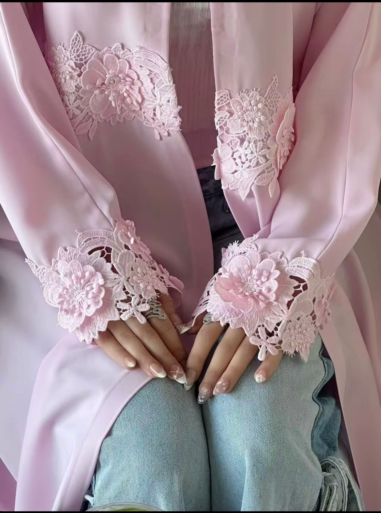 Floral Lace Open Abaya