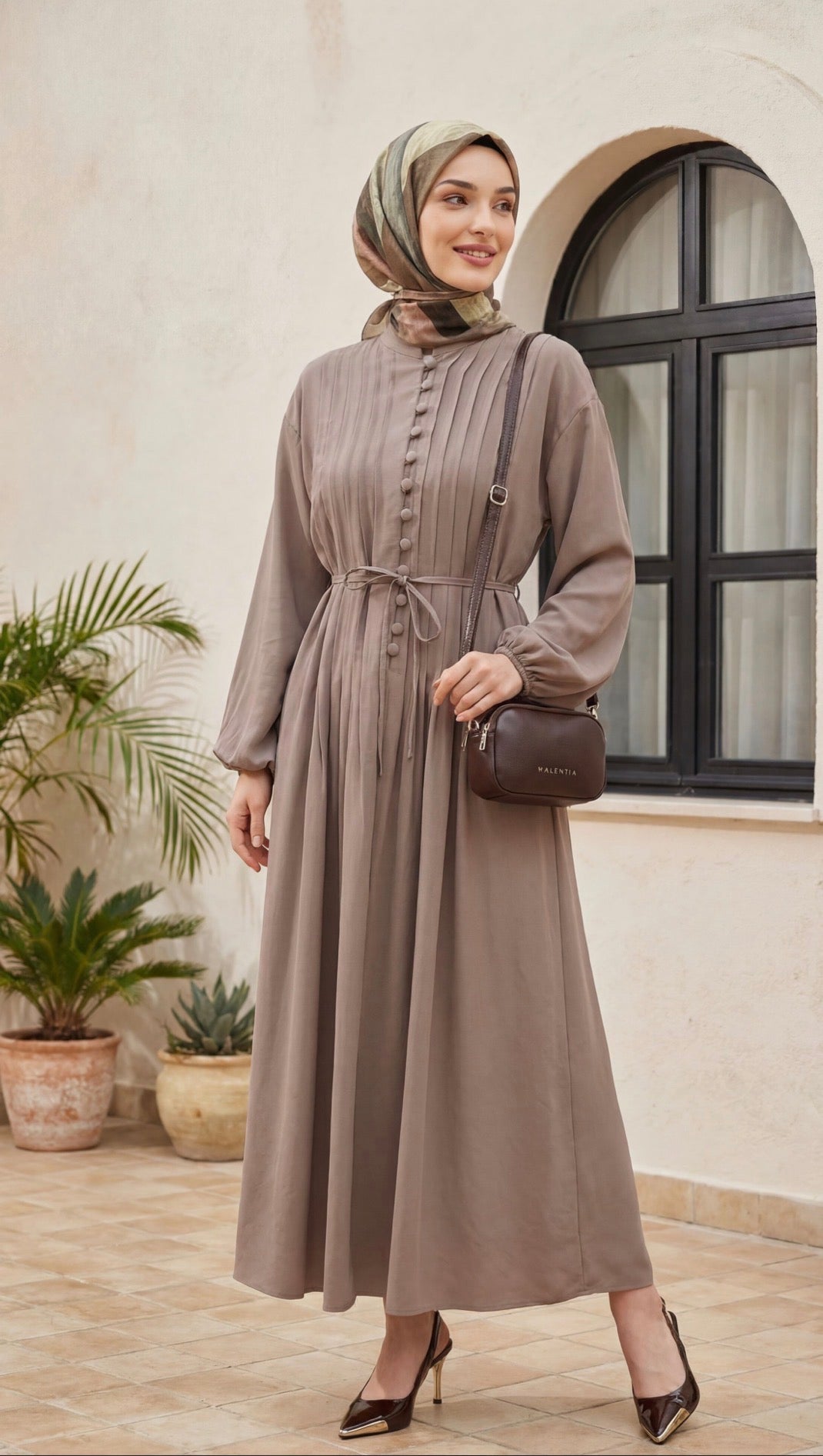 Pleated Button-Front Maxi Dress