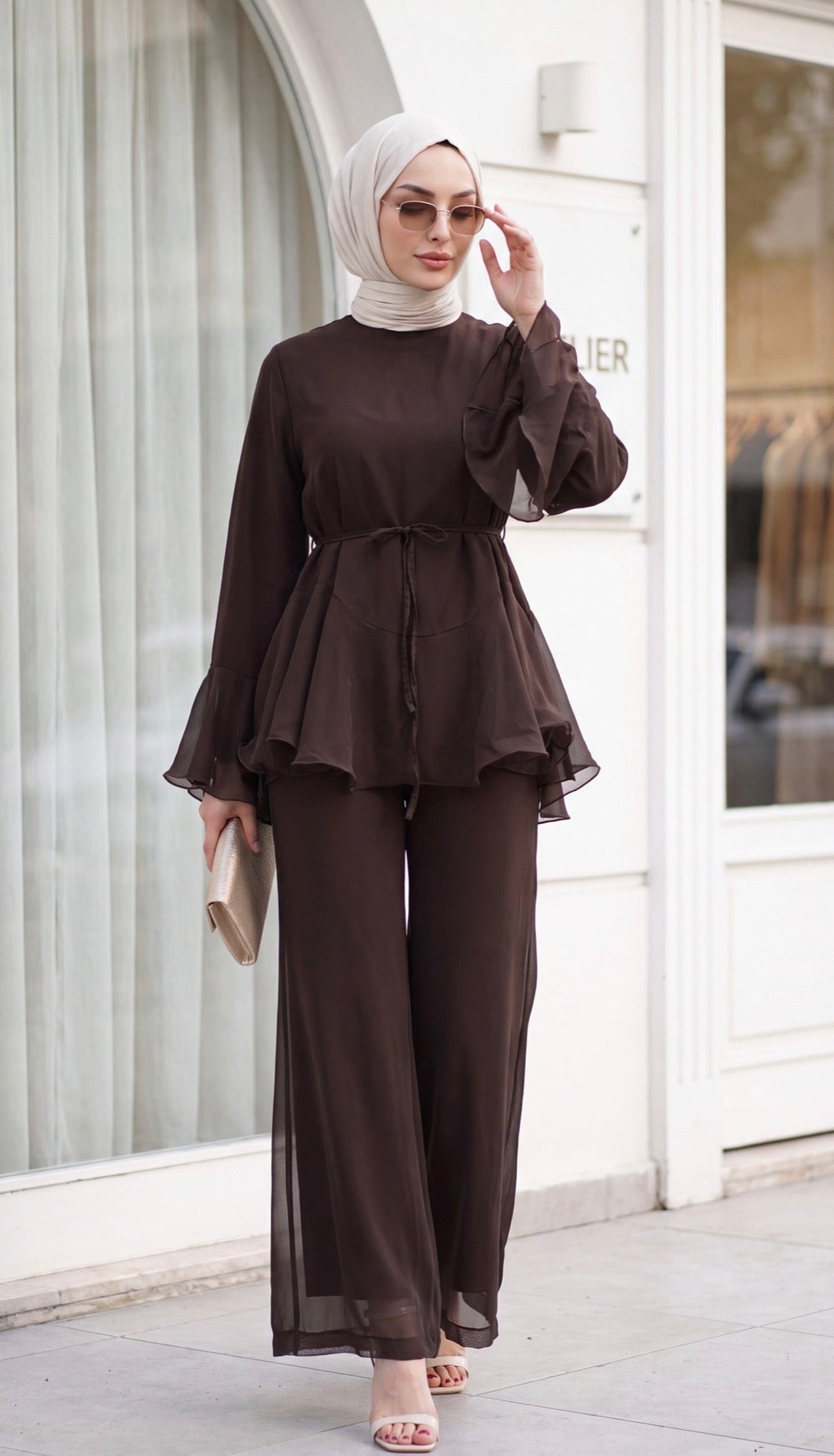 Ruffle Chiffon Pant Set