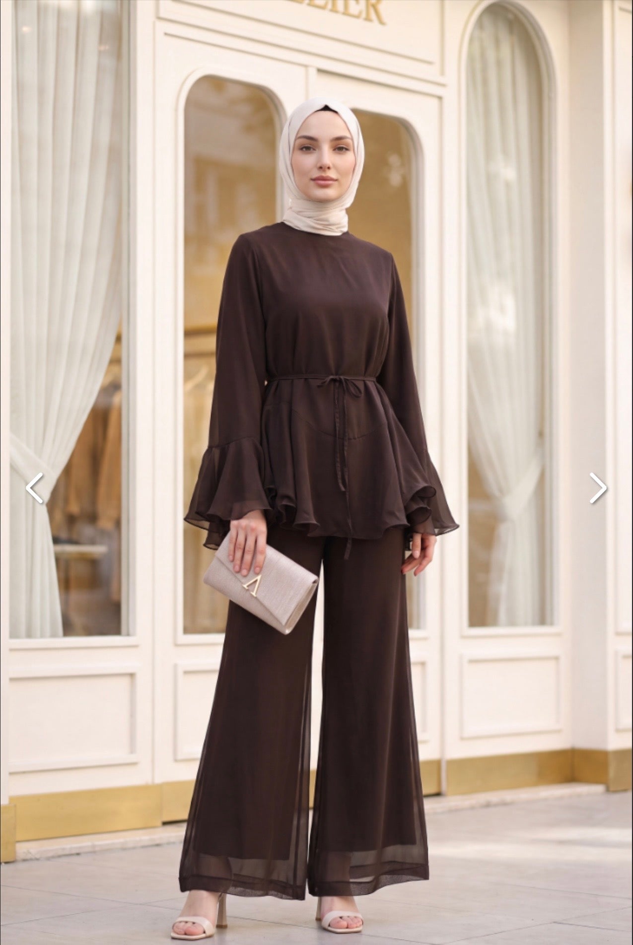 Ruffle Chiffon Pant Set