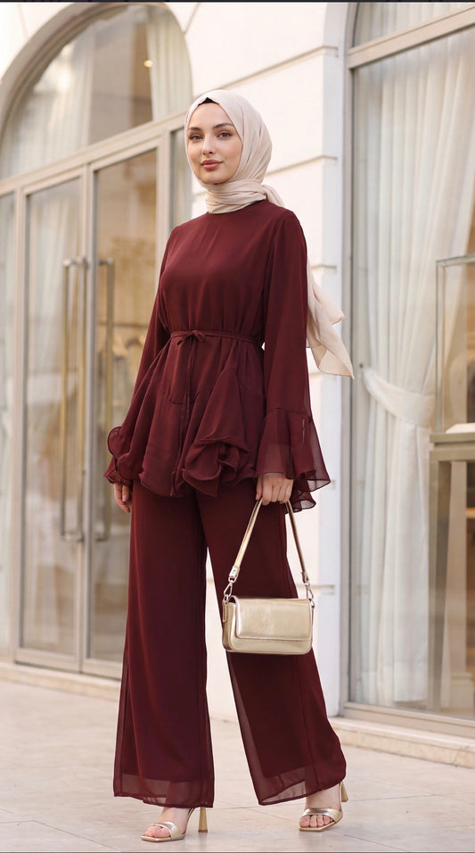 Ruffle Chiffon Pant Set