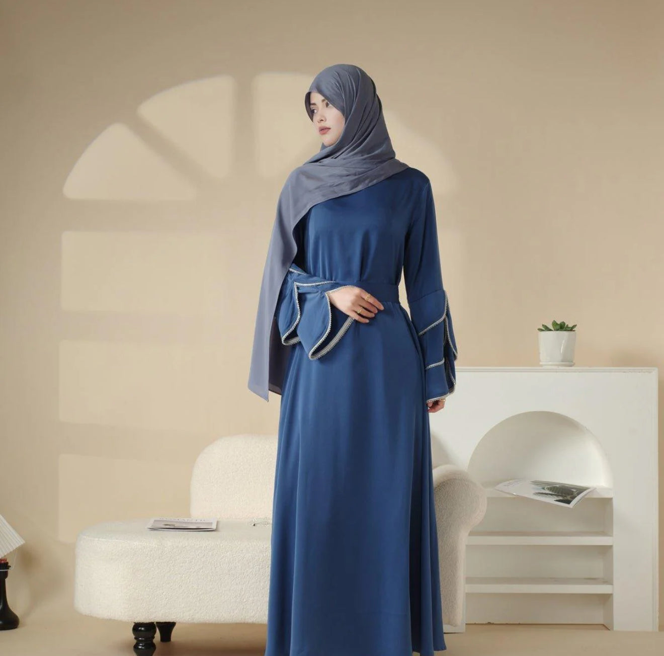 Ruffle Sleeve Diamond Satin Pocket Dress
