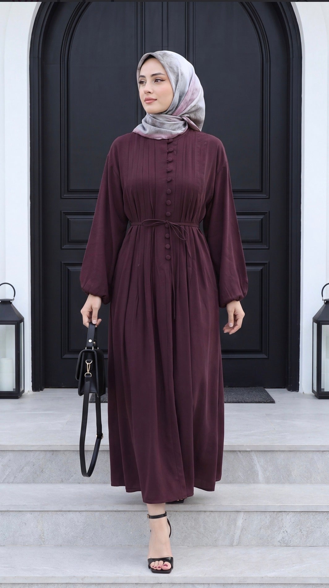 Pleated Button-Front Maxi Dress