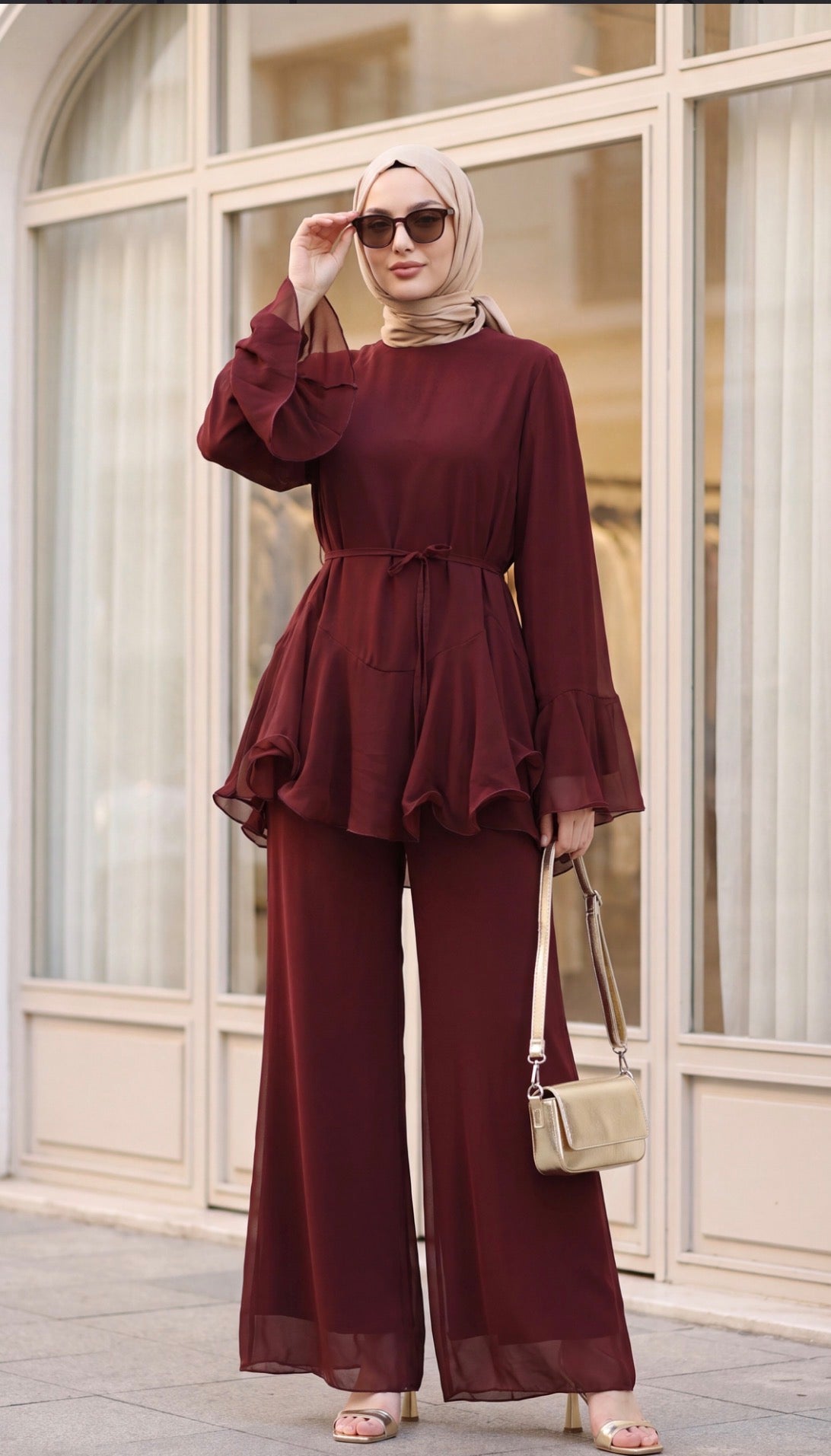 Ruffle Chiffon Pant Set