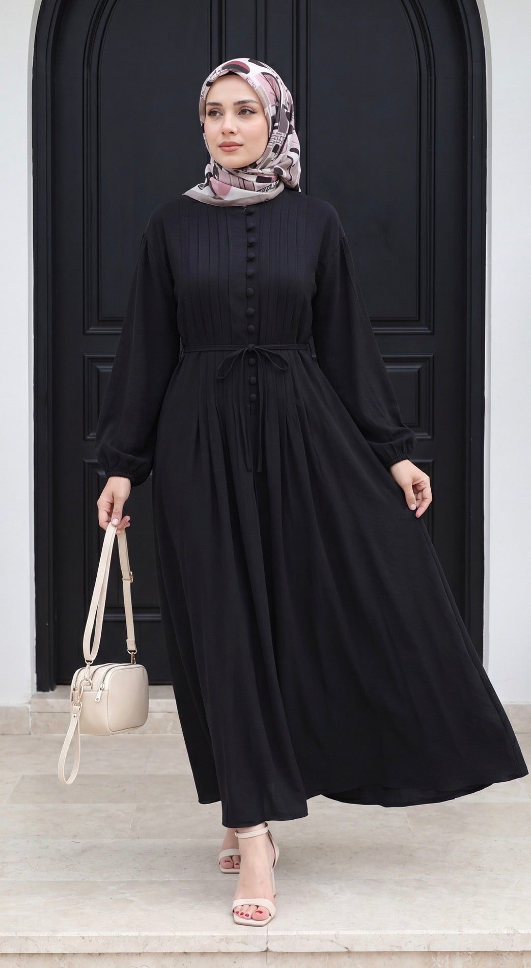 Pleated Button-Front Maxi Dress