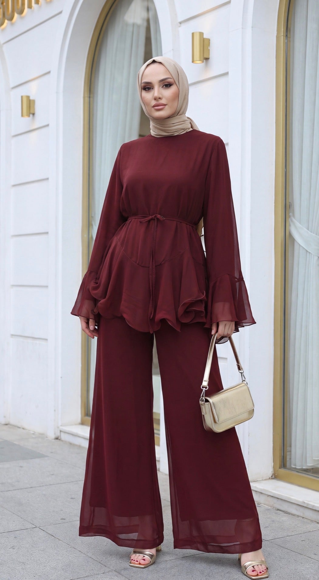 Ruffle Chiffon Pant Set