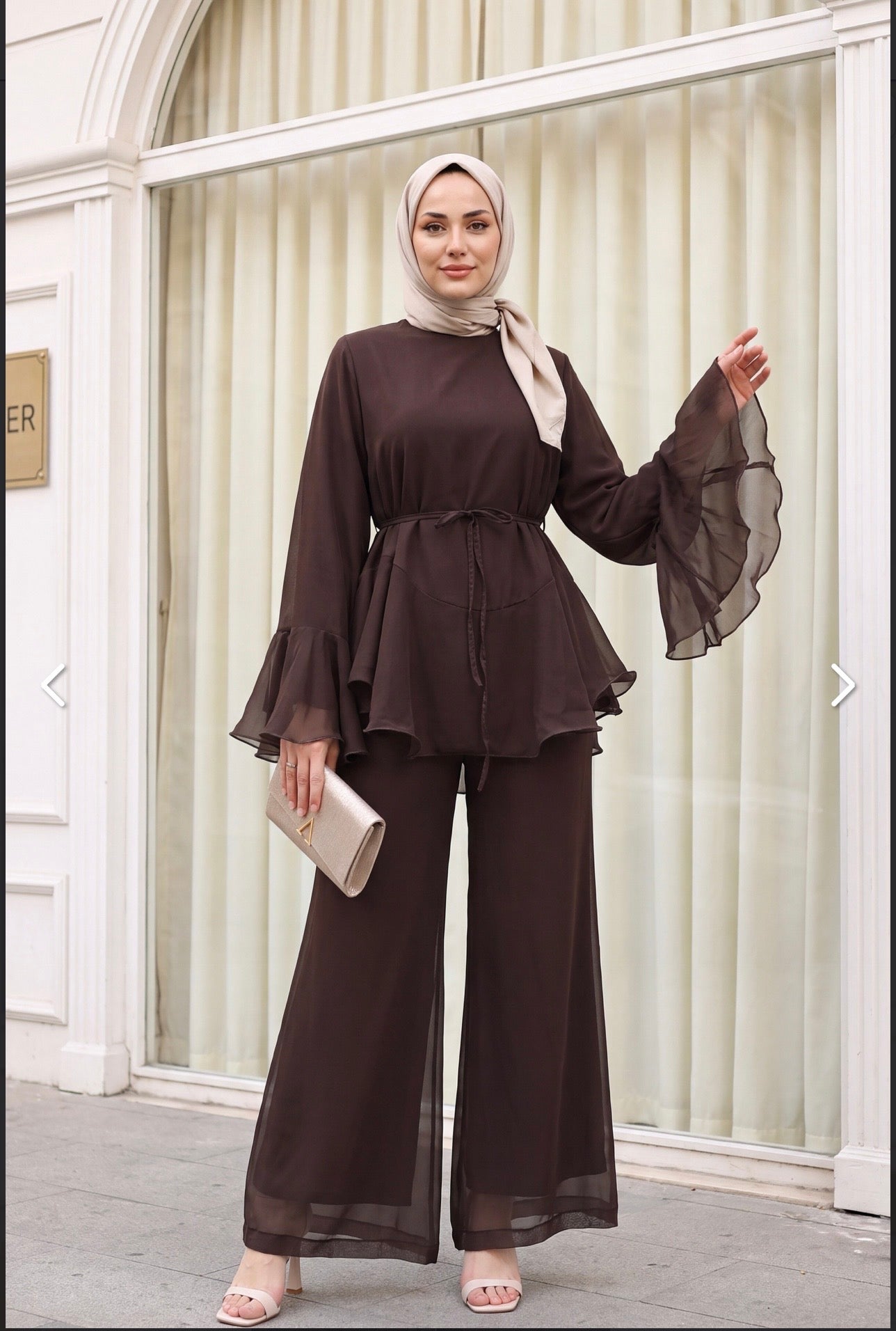 Ruffle Chiffon Pant Set