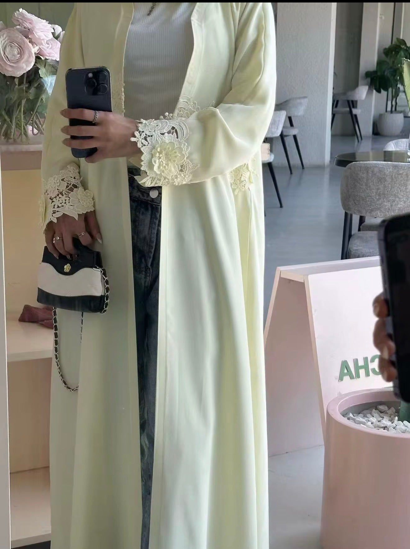 Floral Lace Open Abaya
