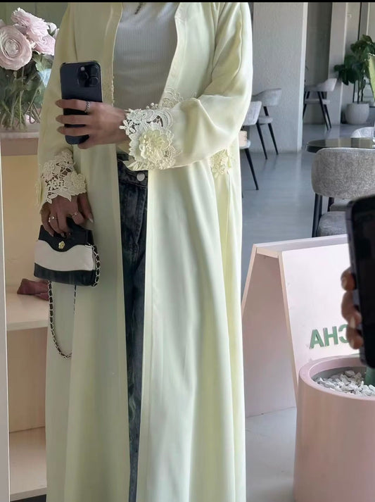 Floral Lace Open Abaya