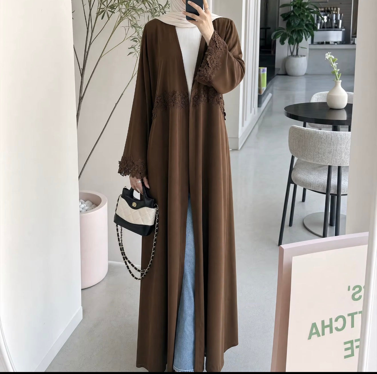 Floral Lace Open Abaya
