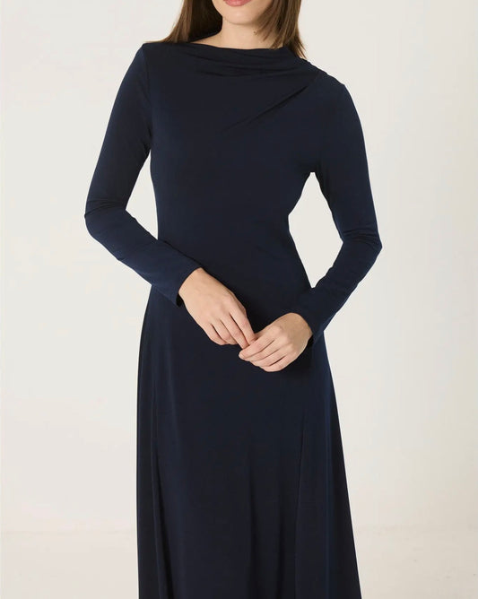 Navy Draped Maxi Dress