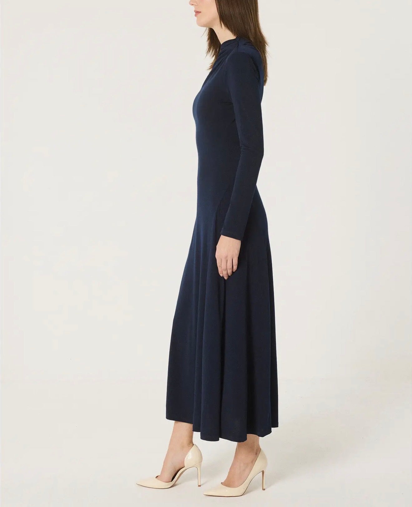 Navy Draped Maxi Dress